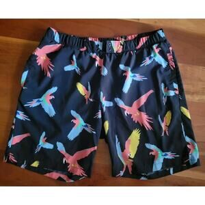 No Retreat Parrot Black Swim Trunks Mens Sz Extra Large